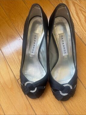 Caparros Black Rhinestone Knot Accent Pumps